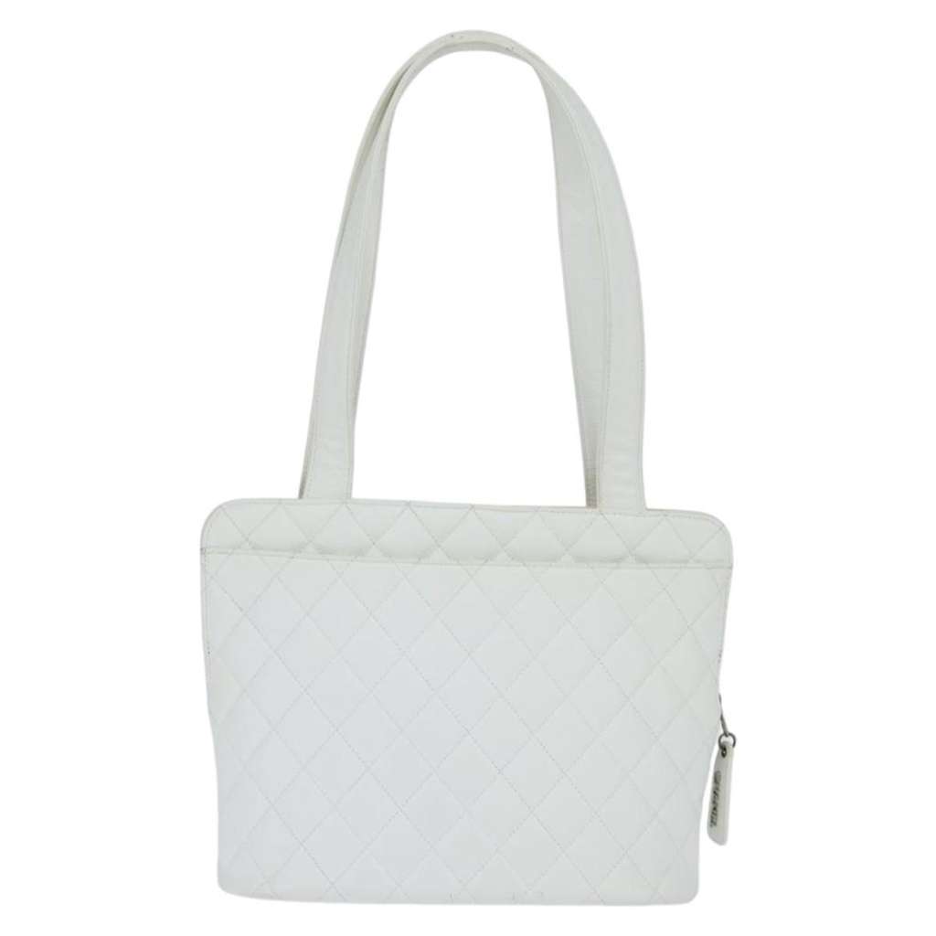 Chanel Vintage CC Zip Around Bowler Bag White Leather Good condition - Back View