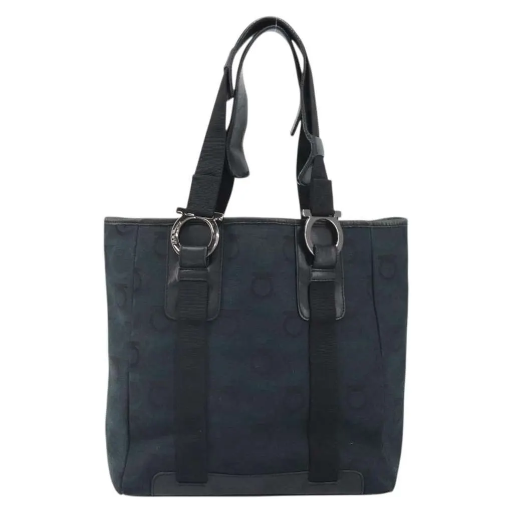 Salvatore Ferragamo Gancini Tote Navy Canvas Good - Front View