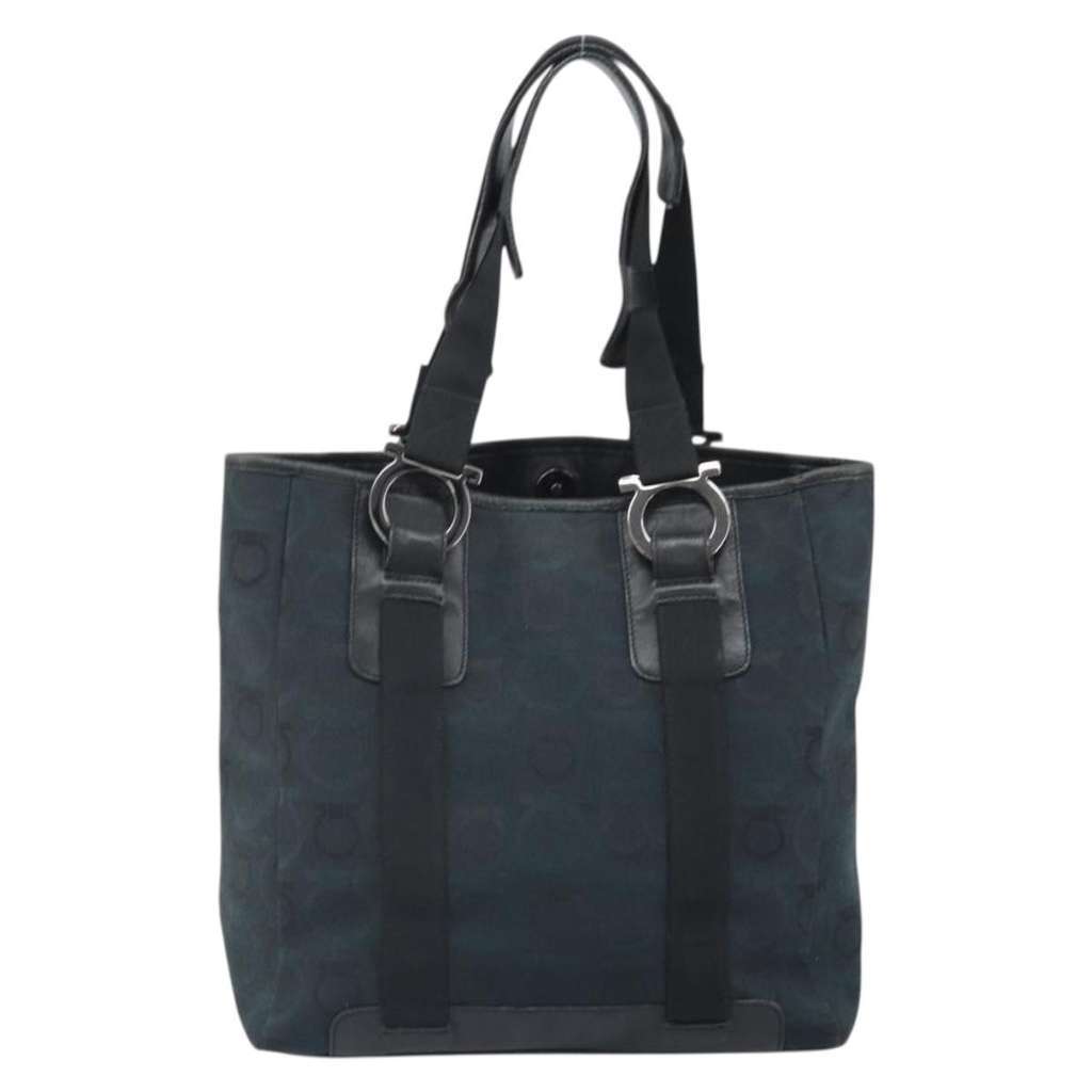 Salvatore Ferragamo Gancini Tote Navy Canvas Good condition - Back View