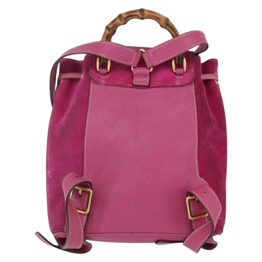 Gucci Vintage Bamboo Backpack Pink Suede Good condition - Back View