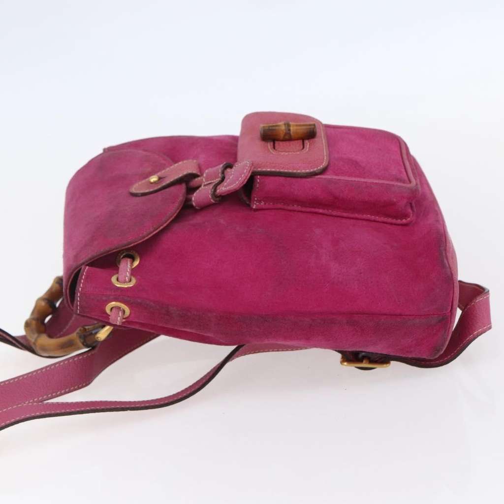 Gucci Vintage Bamboo Backpack Pink Suede Good condition - Inside View