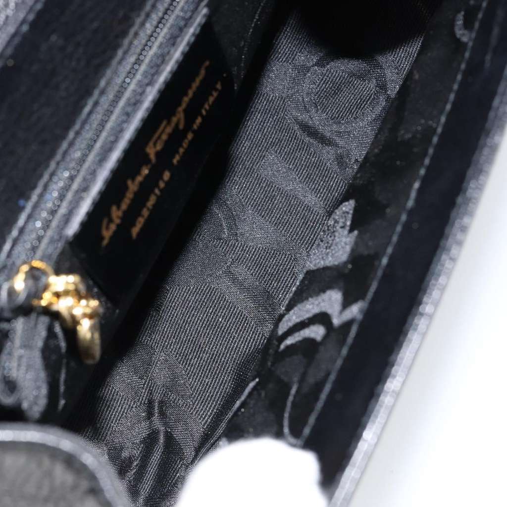 Salvatore Ferragamo Gancini Shoulder Bag Black Leather Good condition - Box View