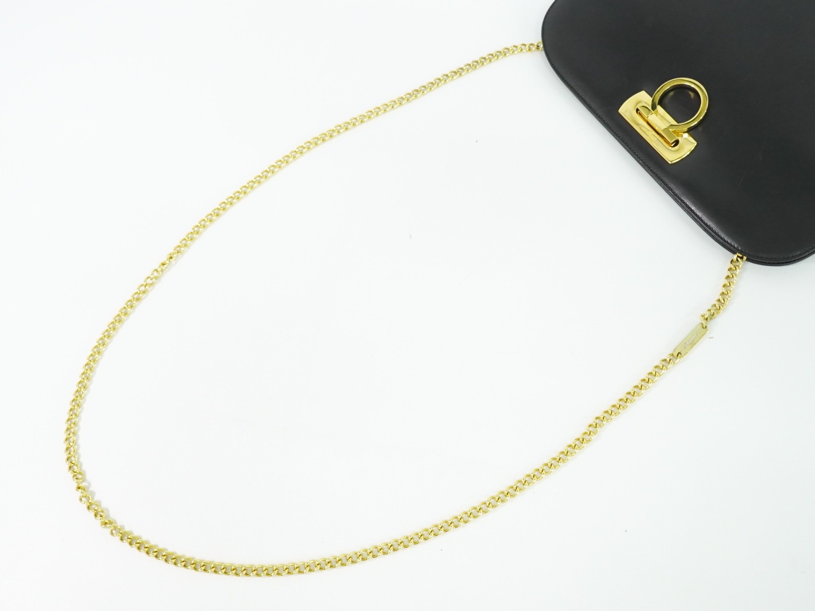 Salvatore Ferragamo Vintage Gancini Chain Shoulder Bag Black Leather Good condition - Box View