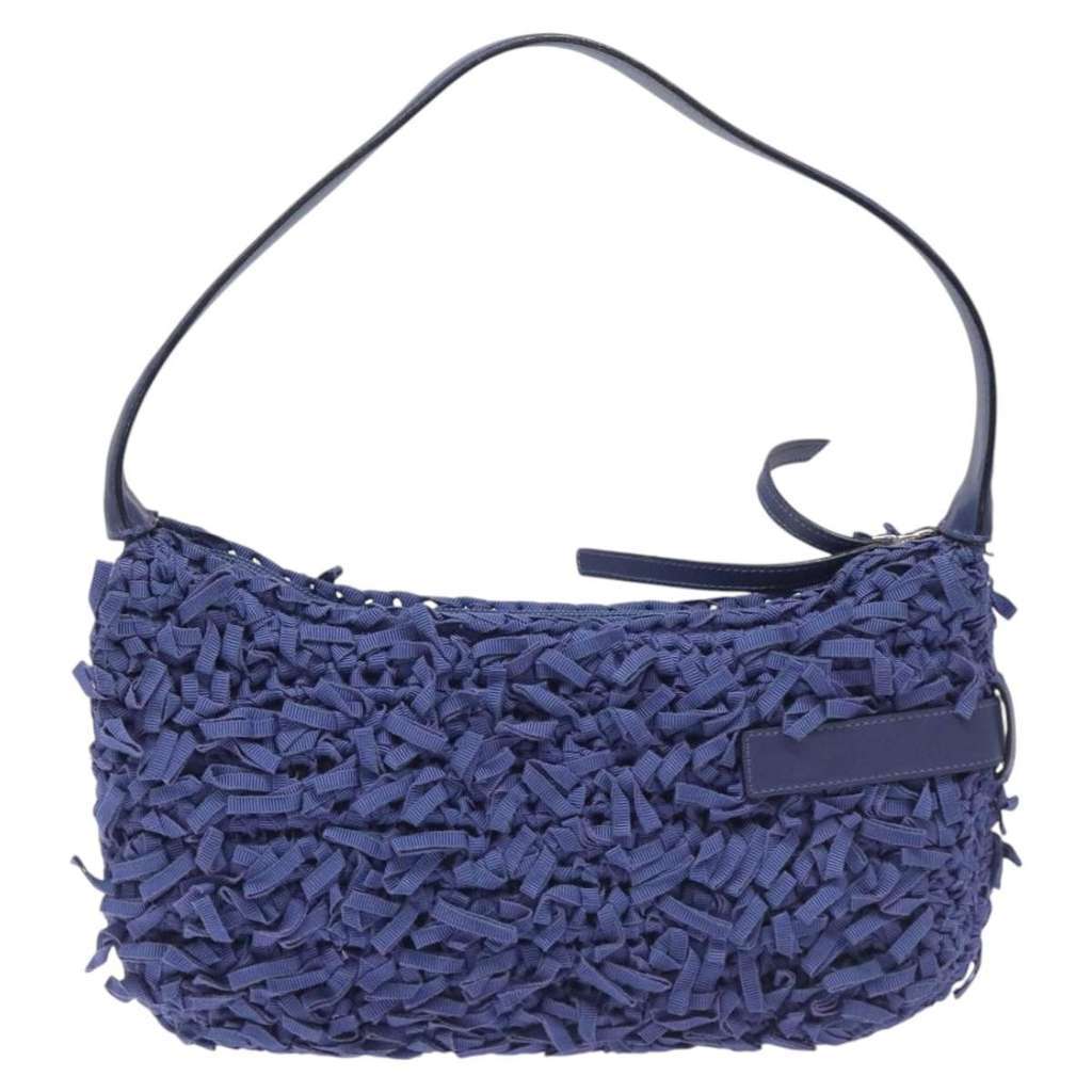 Salvatore Ferragamo Gancini Shoulder Bag Blue Canvas Good condition - Back View