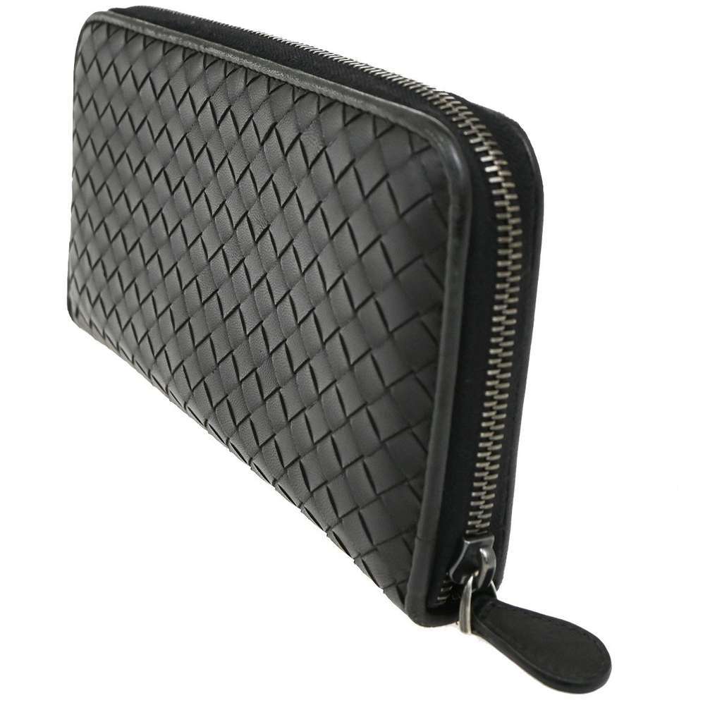 Bottega Veneta Intrecciato Long Zip  Wallet Black Leather Good condition - Model View