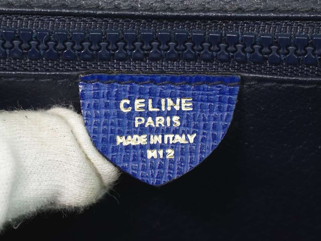 Celine Circle Logo Shoulder Bag Blue Leather Fair condition - Model View