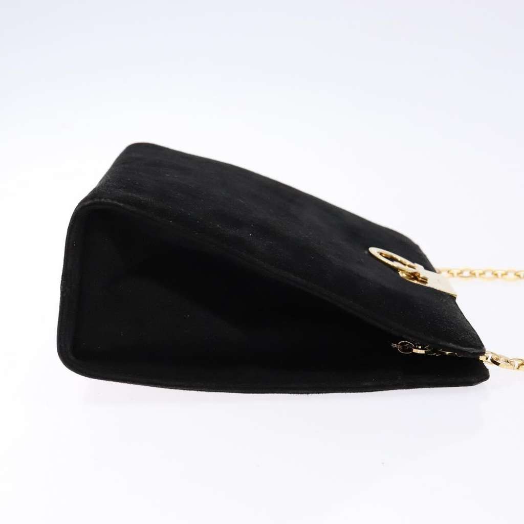 Salvatore Ferragamo Gancini Chain Shoulder Bag Black Suede Good condition - Inside View