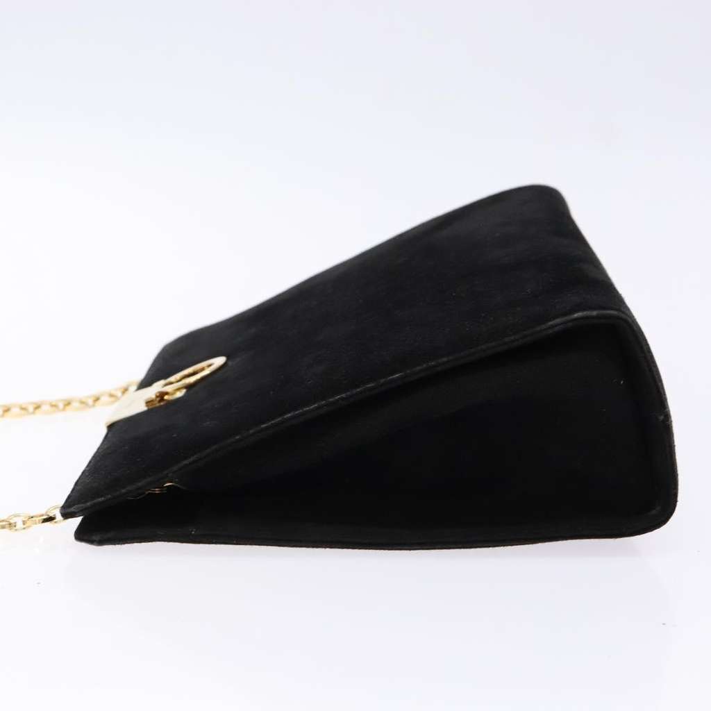 Salvatore Ferragamo Gancini Chain Shoulder Bag Black Suede Good condition - Model View