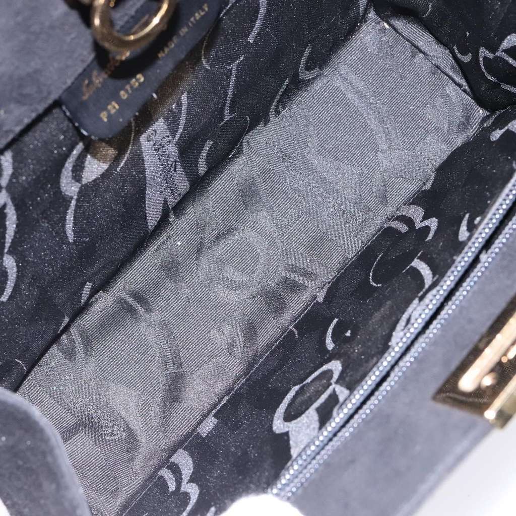 Salvatore Ferragamo Gancini Chain Shoulder Bag Black Suede Good condition - Box View