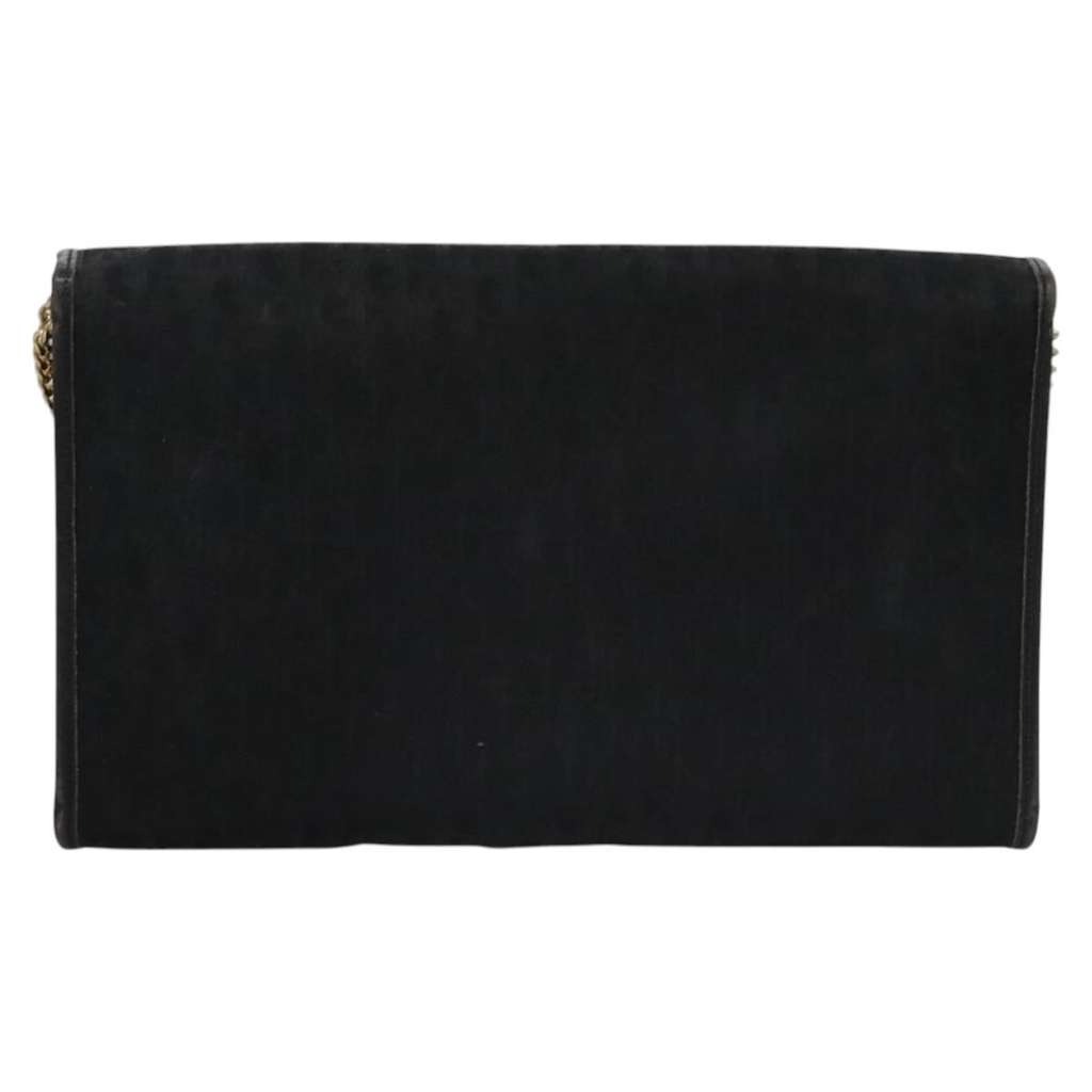 Christian Dior Vintage Chain Flap Shoulder Bag Black Canvas Good condition - Back View