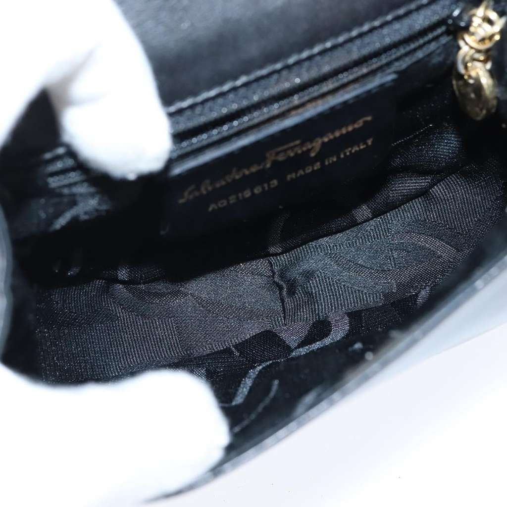 Salvatore Ferragamo Gancini Chain Shoulder bag Black Leather Good condition - Box View