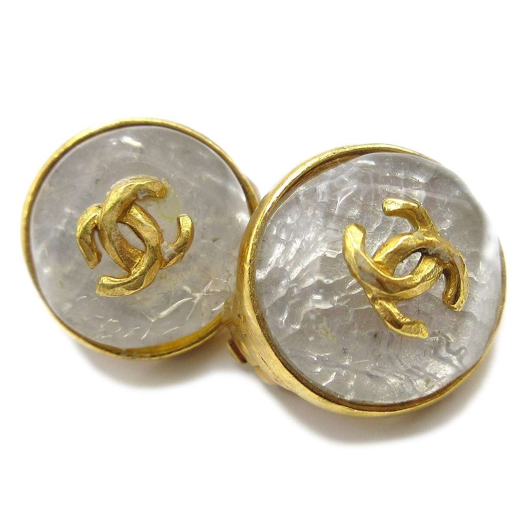 Chanel Vintage CC Round Button Clip-On Earrings Gold Good condition - Back View