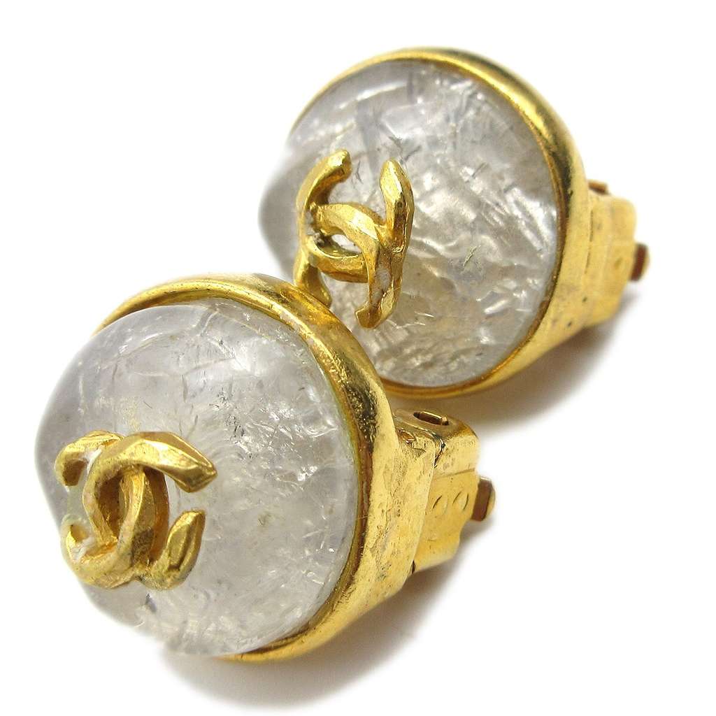 Chanel Vintage CC Round Button Clip-On Earrings Gold Good condition - Inside View