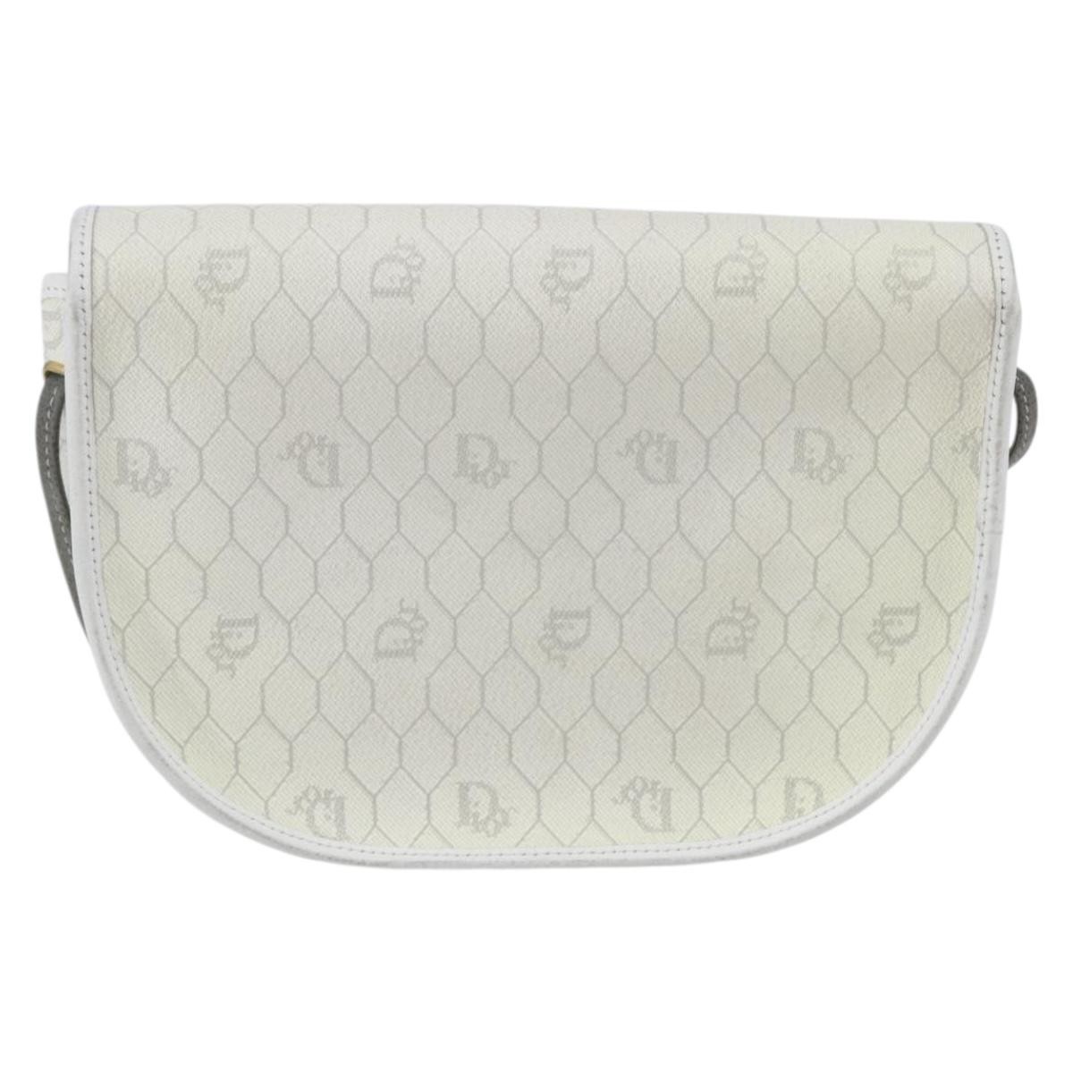 Christian Dior Vintage Honeycomb Flap Crossbody Bag White Canvas Good condition - Back View