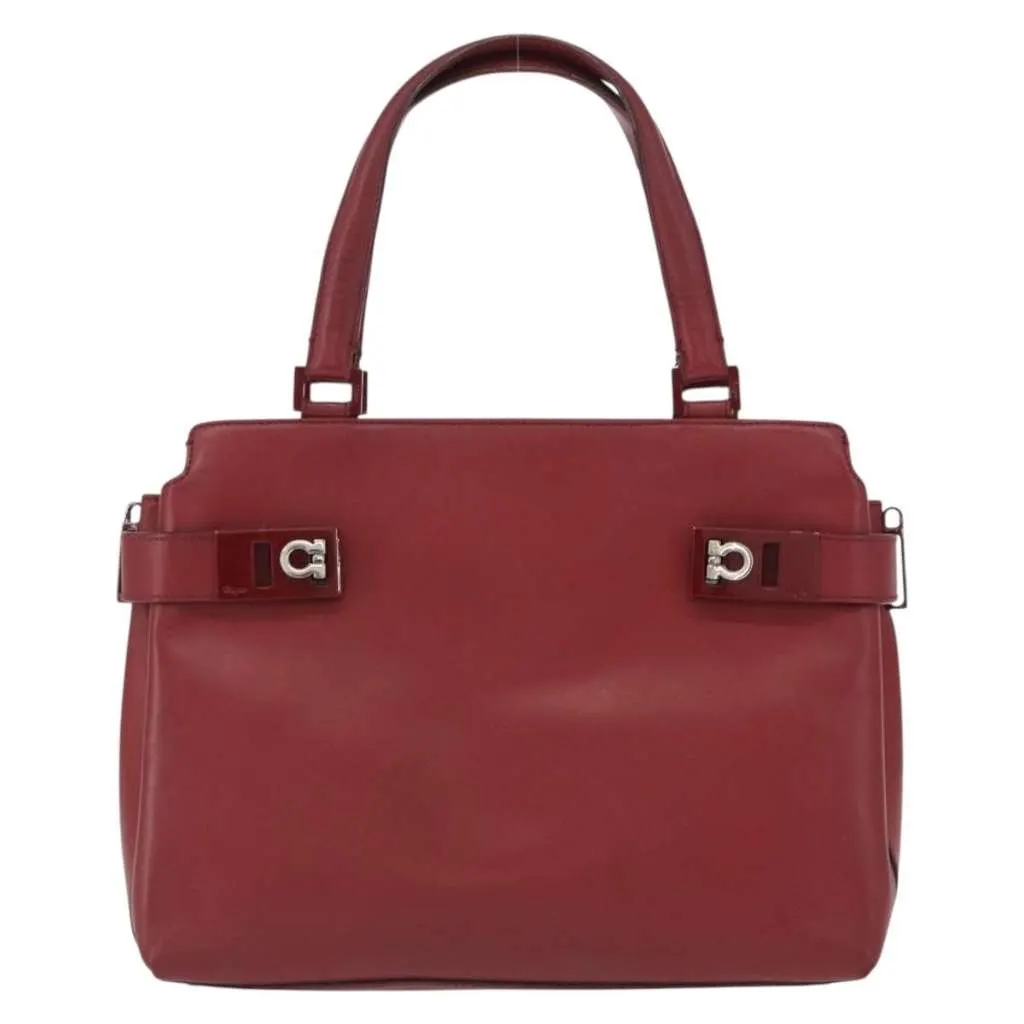 Salvatore Ferragamo Double Gancini Side Buckle Tote Red Leather Good - Front View