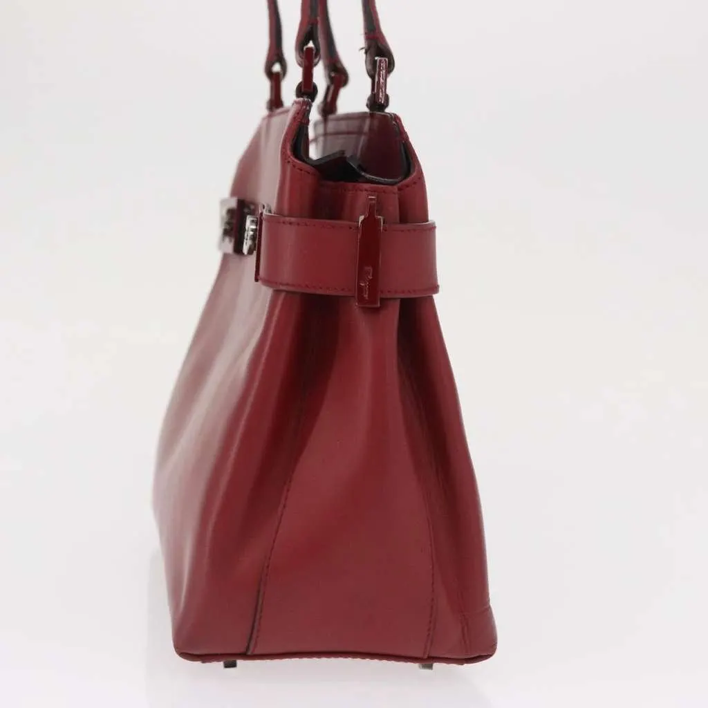Salvatore Ferragamo Double Gancini Side Buckle Tote Red Leather Good - Inside View