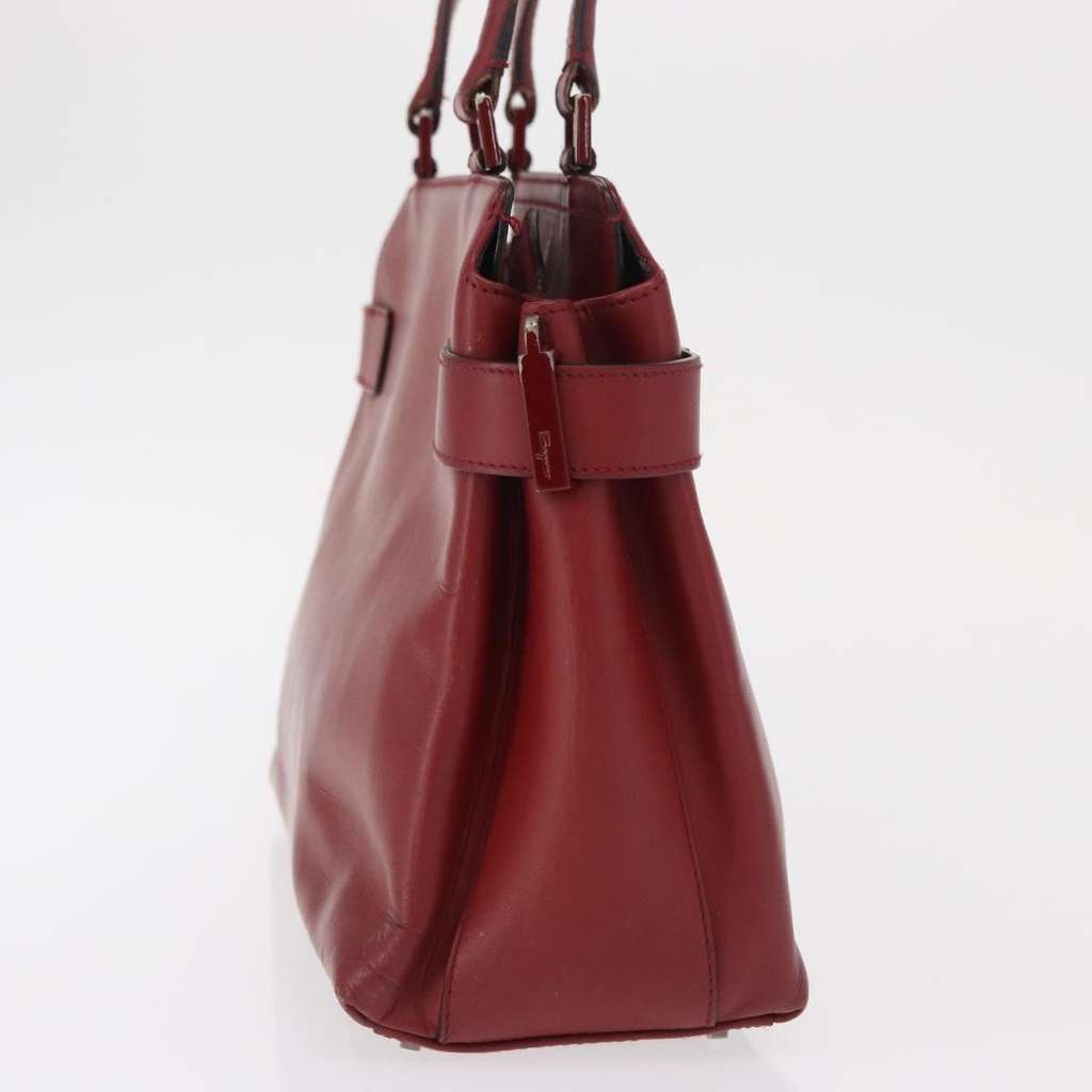 Salvatore Ferragamo Double Gancini Side Buckle Tote Red Leather Good condition - Model View
