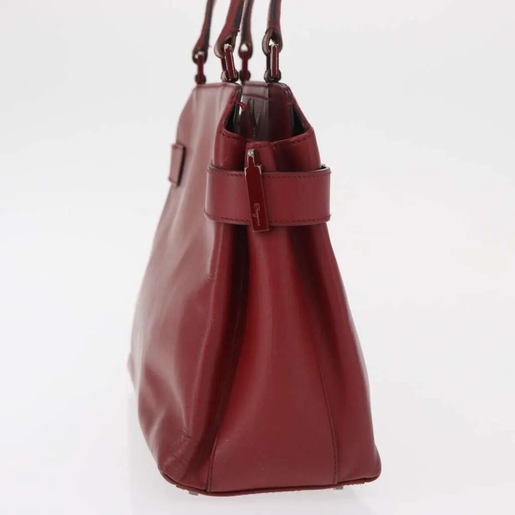 Salvatore Ferragamo Double Gancini Side Buckle Tote Red Leather Good - Model View