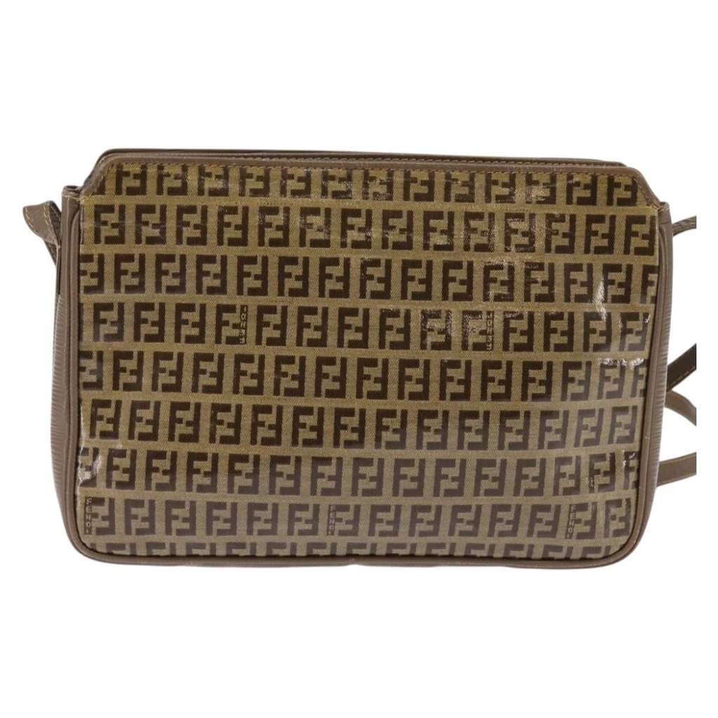 Fendi Vintage Zip Crossbody Bag Beige Canvas Good condition - Back View
