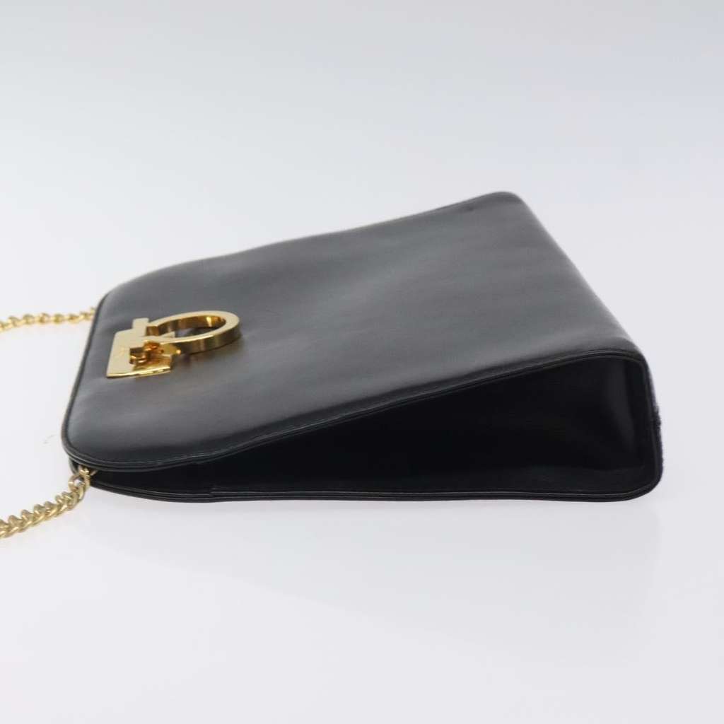 Salvatore Ferragamo Vintage Gancini Chain Shoulder Bag Black Leather Good condition - Model View