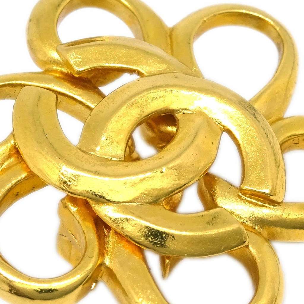Chanel Vintage CC Flower Clip-On Earrings Gold Good condition - Back View