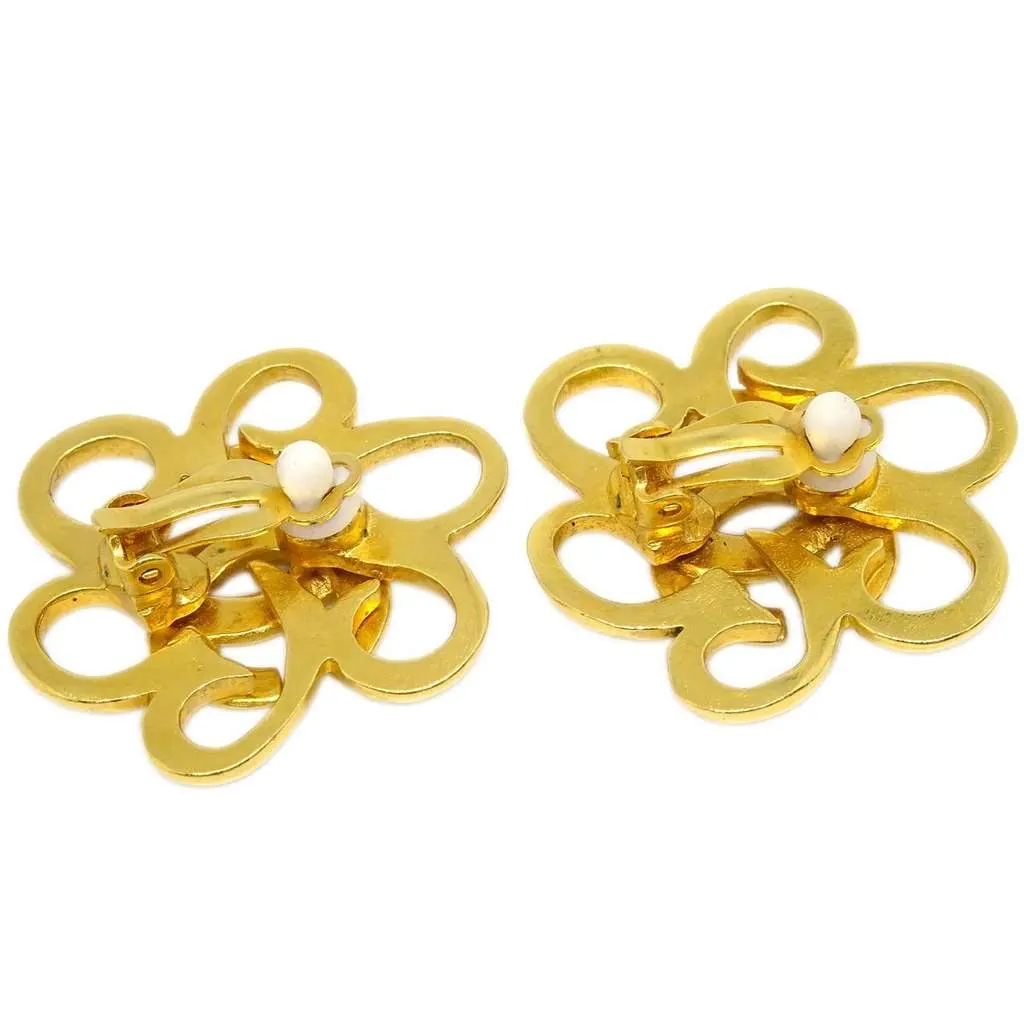 Chanel Vintage CC Flower Clip-On Earrings Gold Good - Inside View