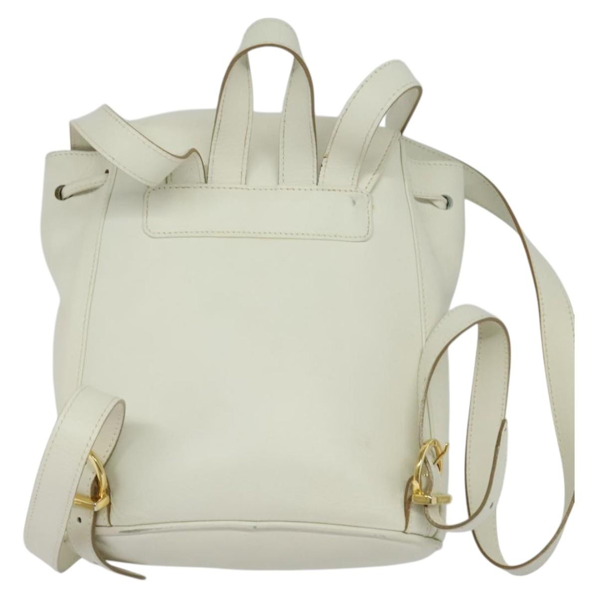 Salvatore Ferragamo Gancini Flap Drawstring Backpack White Leather Good condition - Back View
