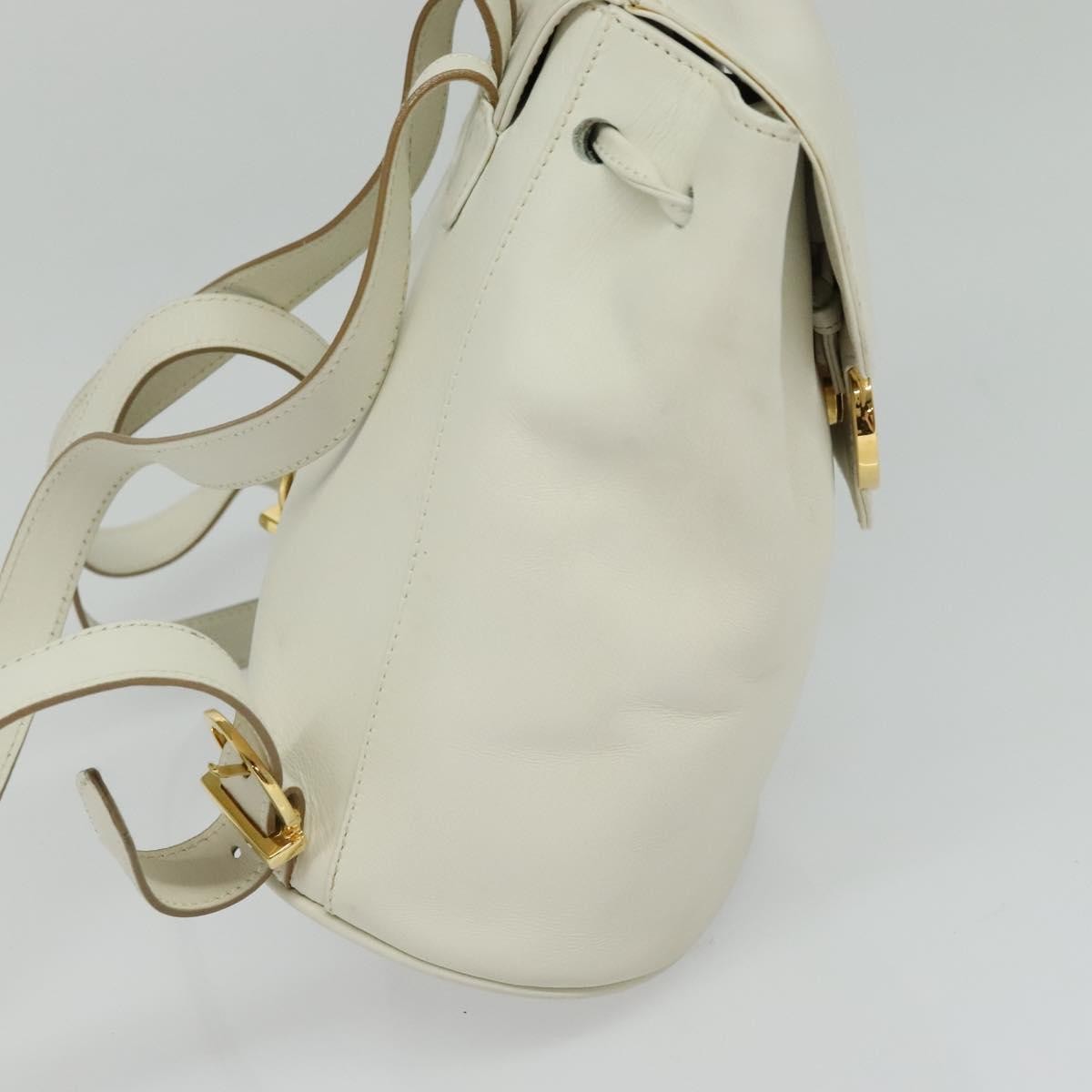 Salvatore Ferragamo Gancini Flap Drawstring Backpack White Leather Good condition - Model View