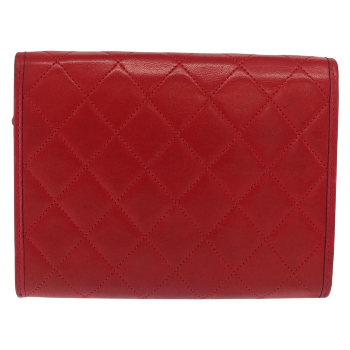 Chanel Vintage Clutch Red Leather Good condition - Back View