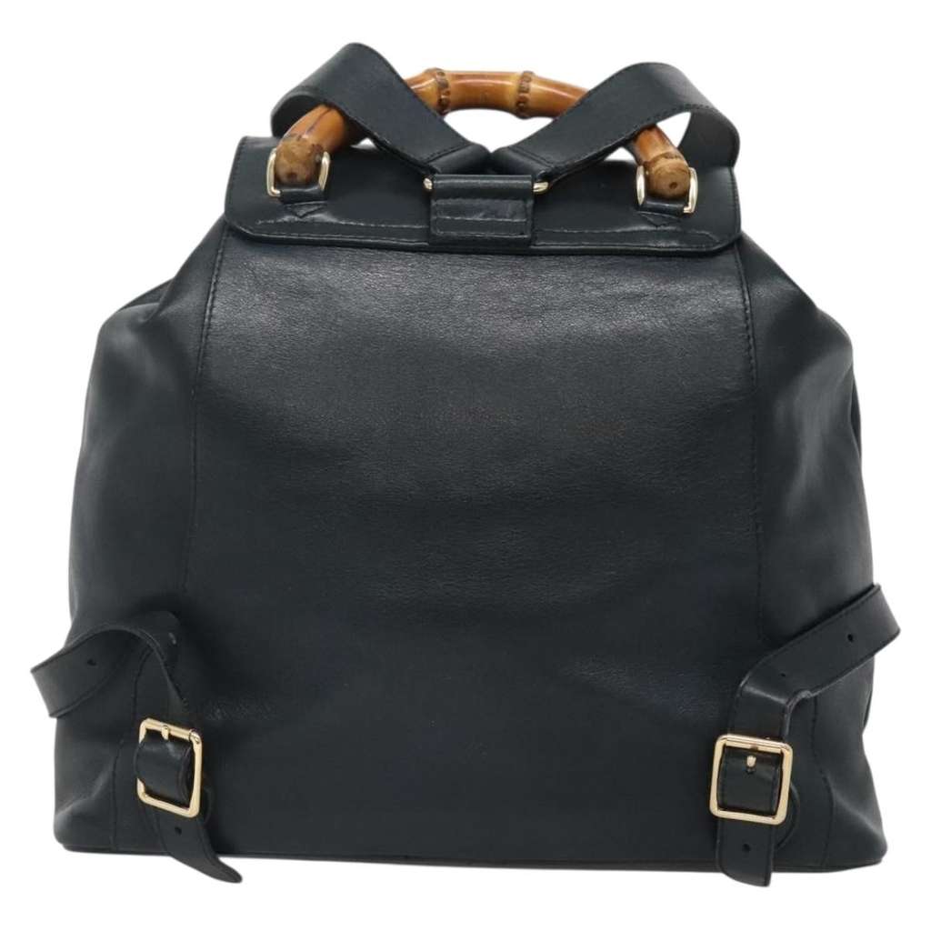 Gucci Vintage Bamboo Backpack Black Leather Good condition - Back View