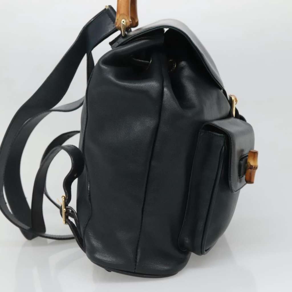 Gucci Vintage Bamboo Backpack Black Leather Good condition - Inside View