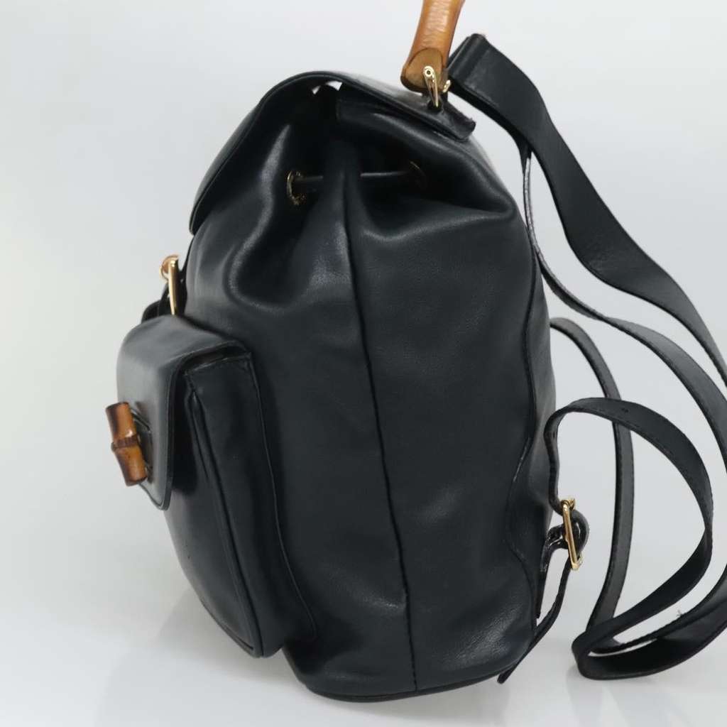 Gucci Vintage Bamboo Backpack Black Leather Good condition - Model View