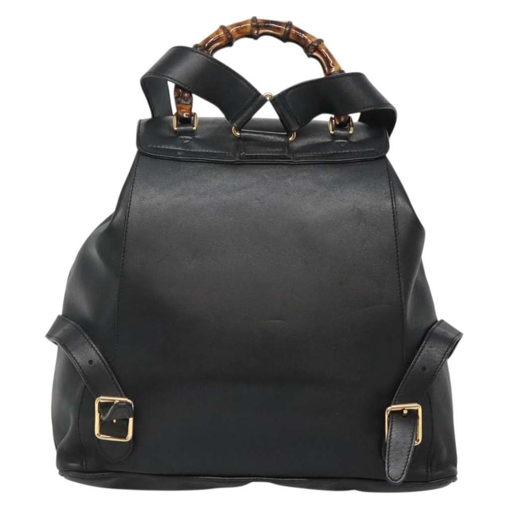Gucci Vintage Bamboo Backpack Black Leather Good condition - Back View