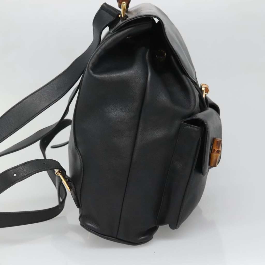 Gucci Vintage Bamboo Backpack Black Leather Good condition - Inside View