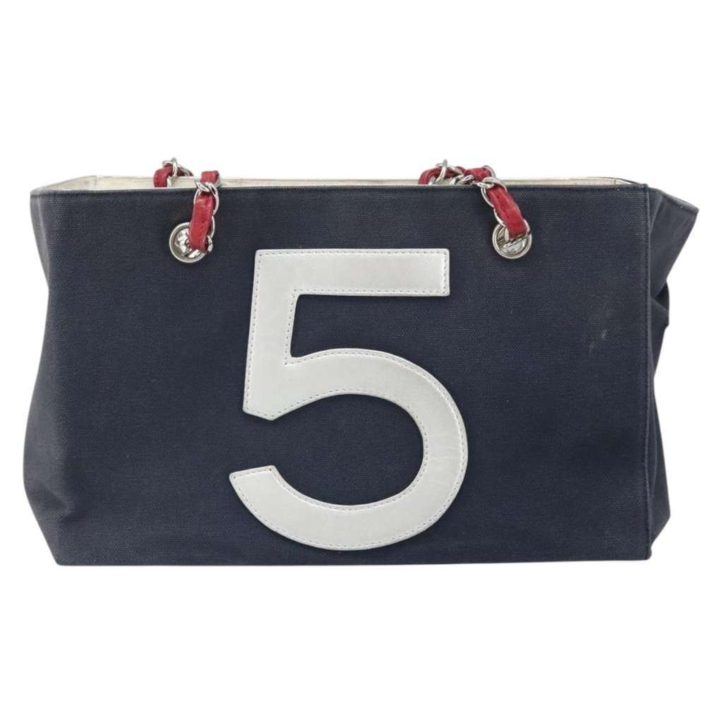 Chanel No.5 Tote Navy Canvas Fair condition - Back View