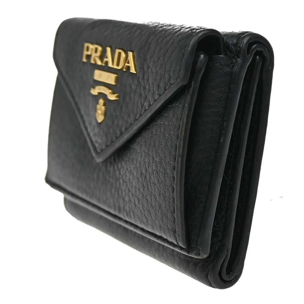 Prada Front Pocket Trifold Wallet Black Leather Good - Inside View