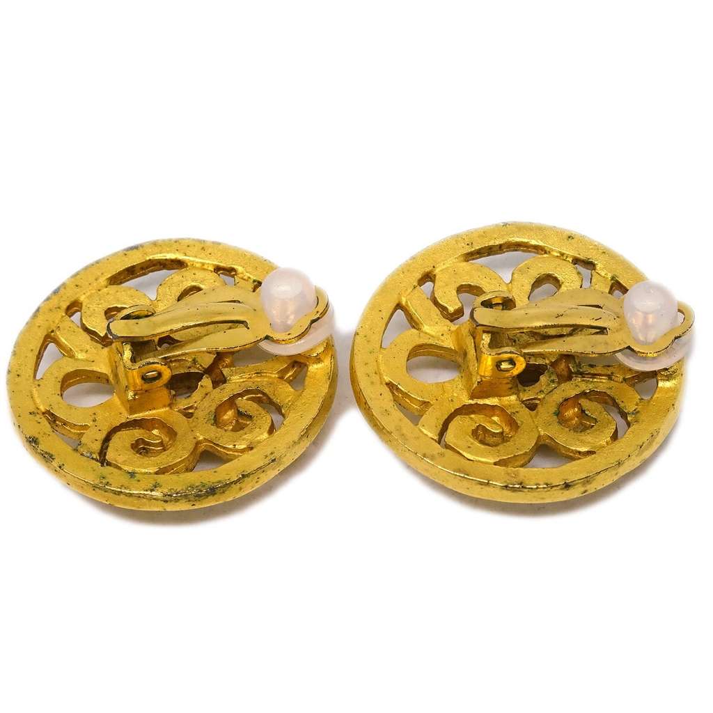 Chanel Vintage CC Round Clip-On Earrings Gold Good condition - Back View