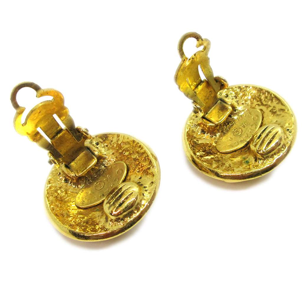 Chanel CC Button Clip-On Earrings Gold Good condition - Back View