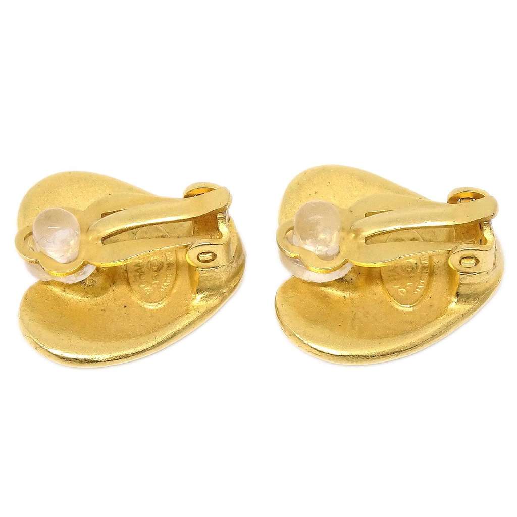 Chanel Vintage CC Heart Clip-On Earrings Gold Good condition - Back View