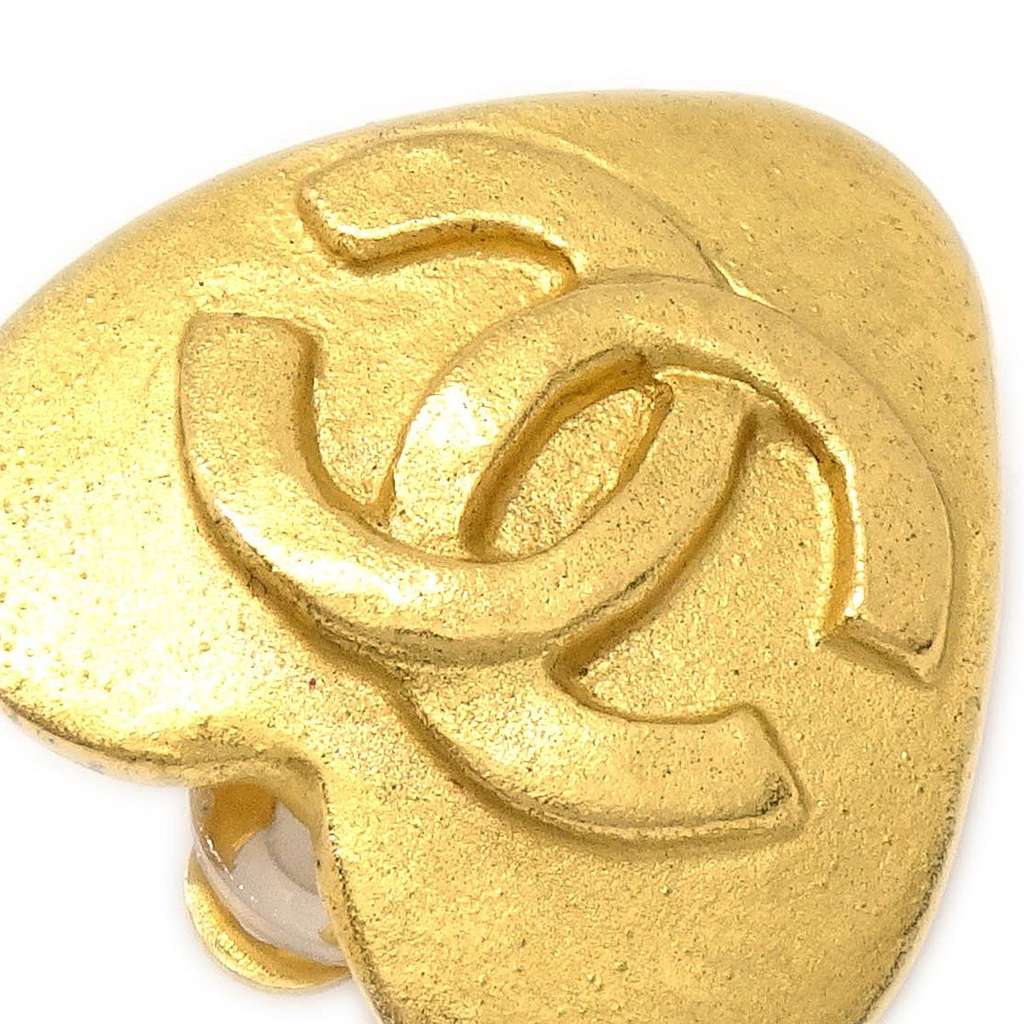Chanel Vintage CC Heart Clip-On Earrings Gold Good condition - Inside View