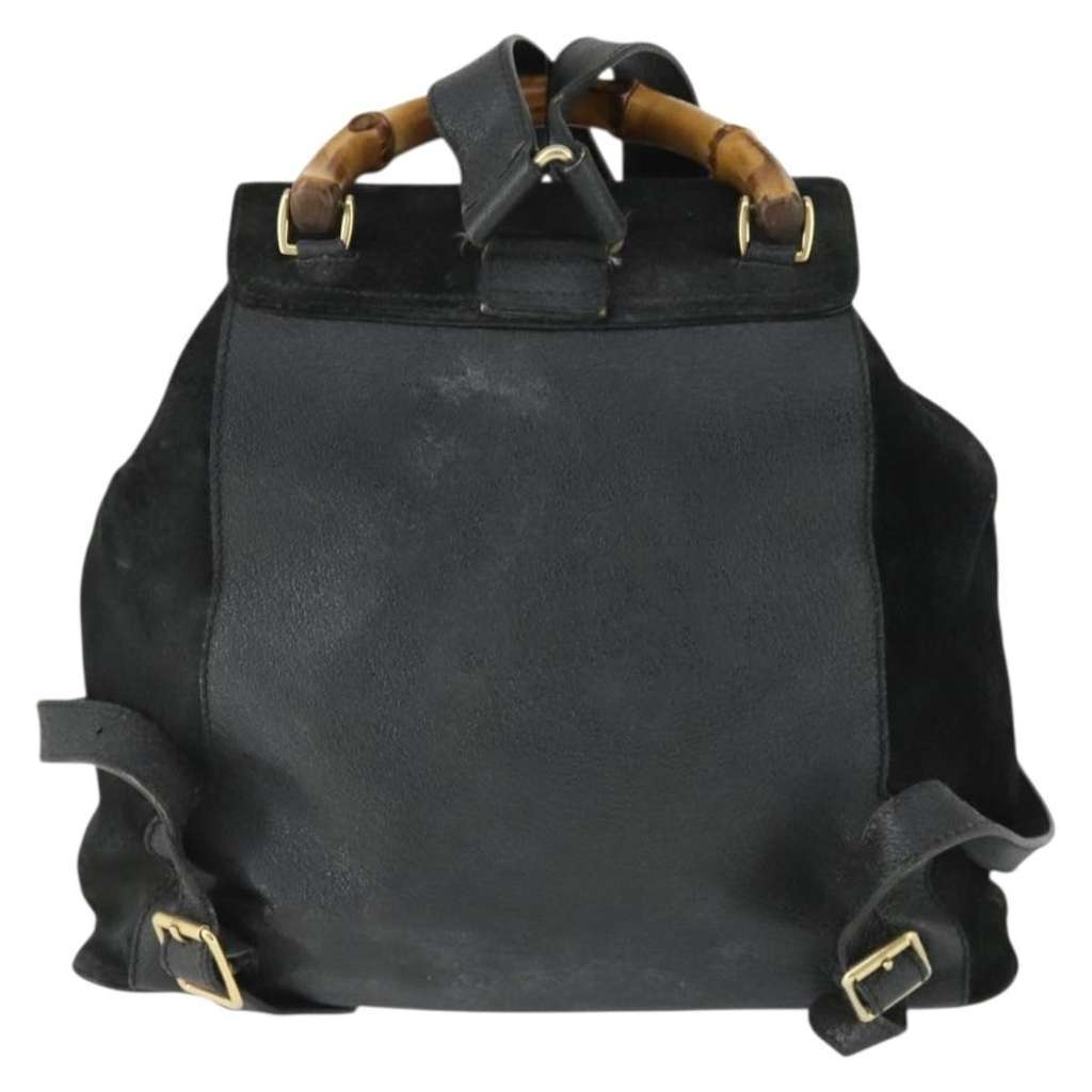 Gucci Vintage Bamboo Backpack Black Suede Fair condition - Back View