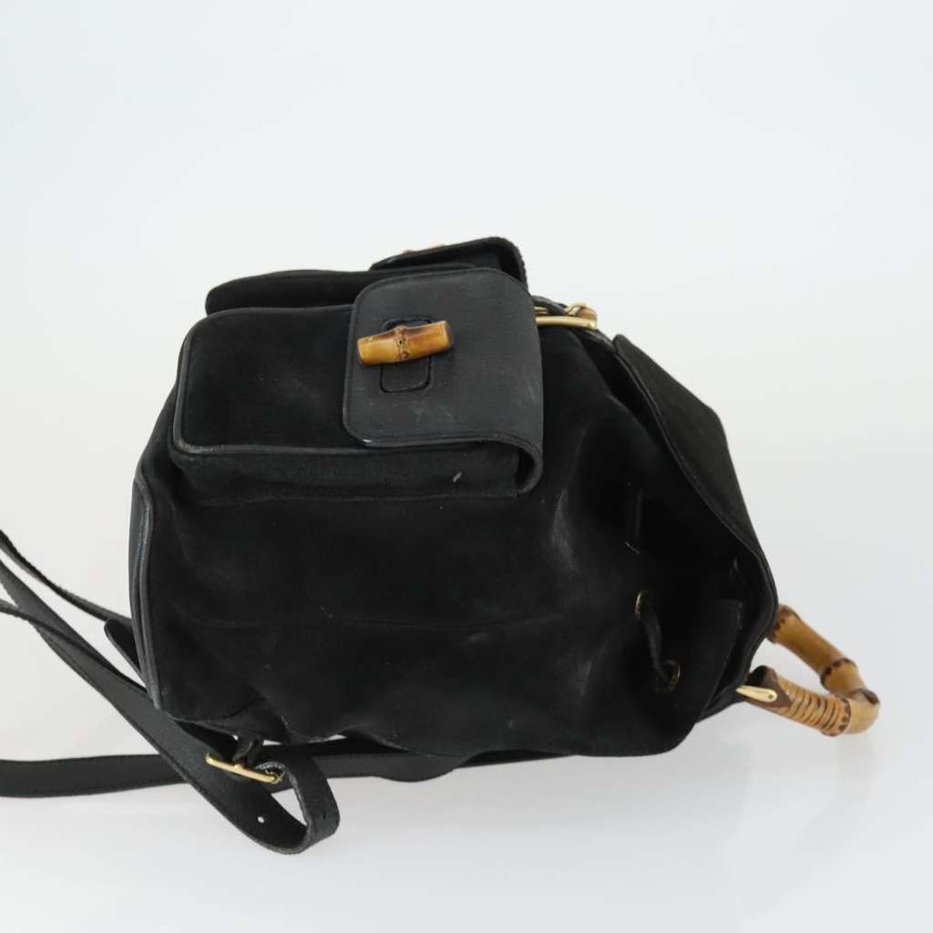 Gucci Vintage Bamboo Backpack Black Suede Fair condition - Inside View