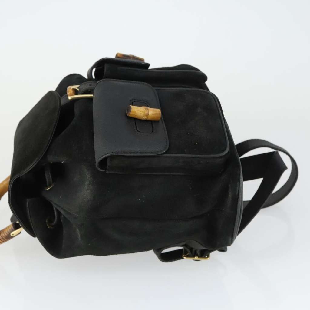 Gucci Vintage Bamboo Backpack Black Suede Fair condition - Model View