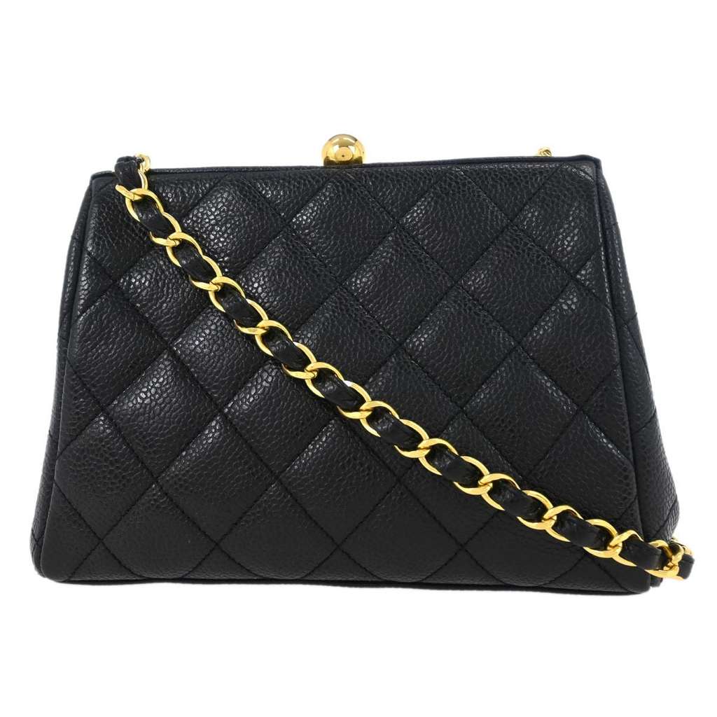 Chanel Vintage Chain Frame Bag Black Leather Good condition - Back View