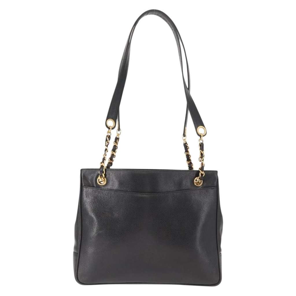 Chanel Vintage CC Chain Tote Black Leather Good condition - Back View