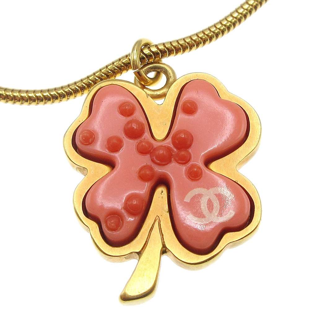 Chanel Vintage CC Clover Pendant Necklace Gold Good condition - Back View