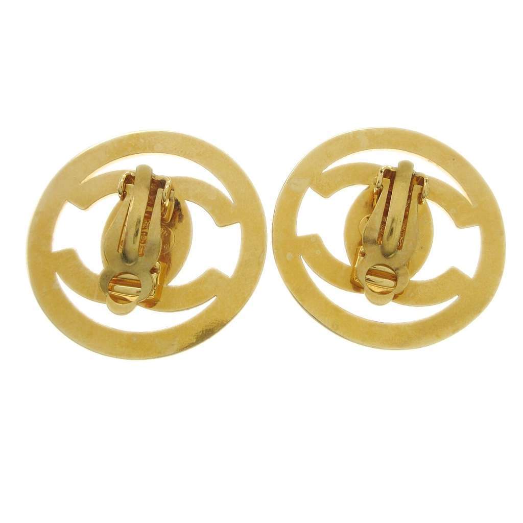 Chanel Round CC Turnlock Clip-On Earrings Gold Good condition - Back View