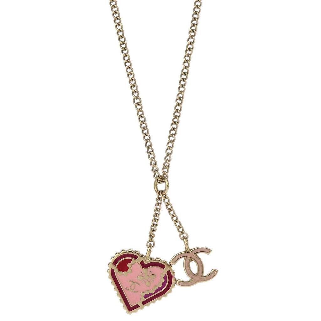 Chanel CC and Heart Pendant Necklace Gold Good condition - Back View