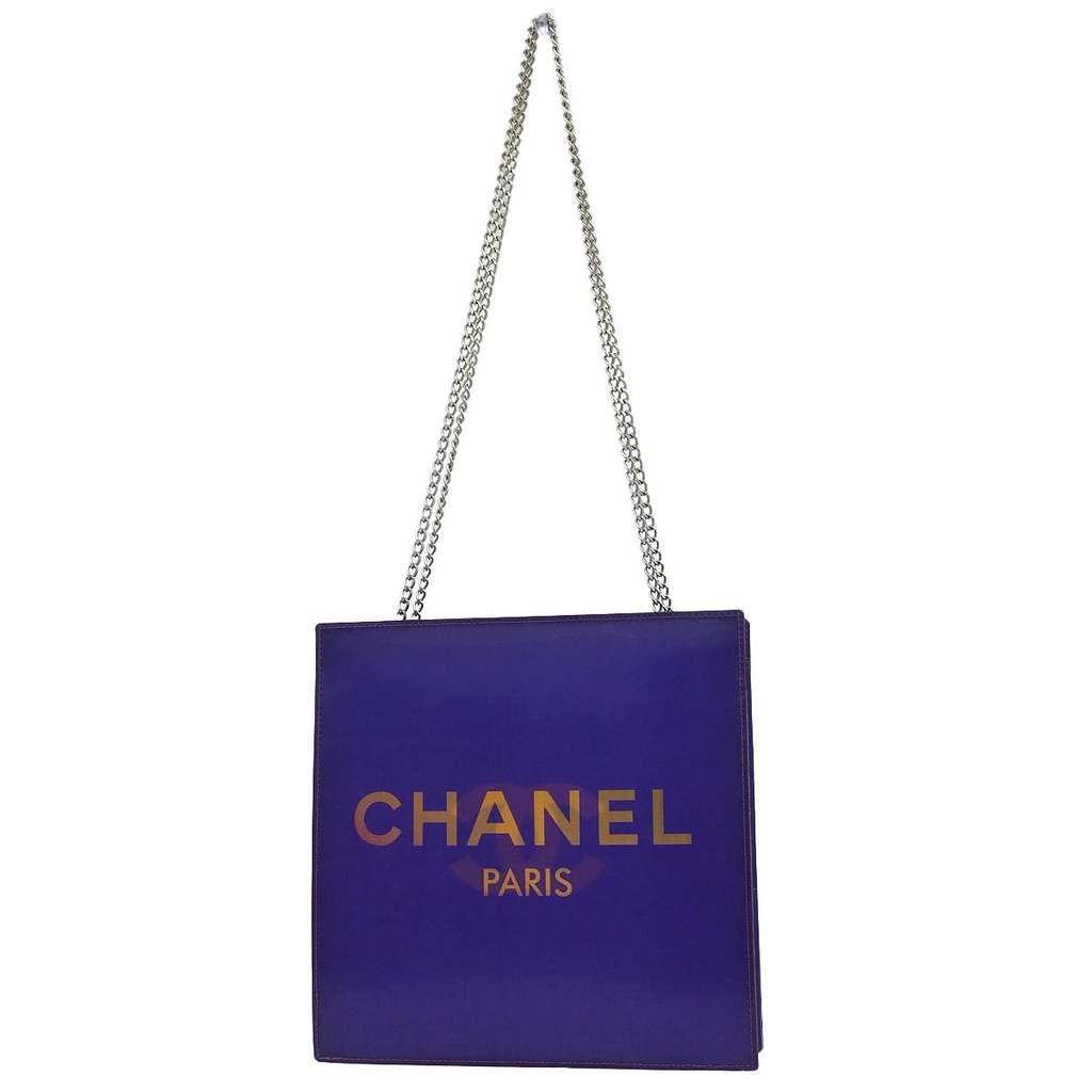 Chanel Vintage Holographic Chain Tote Purple Good condition - Back View