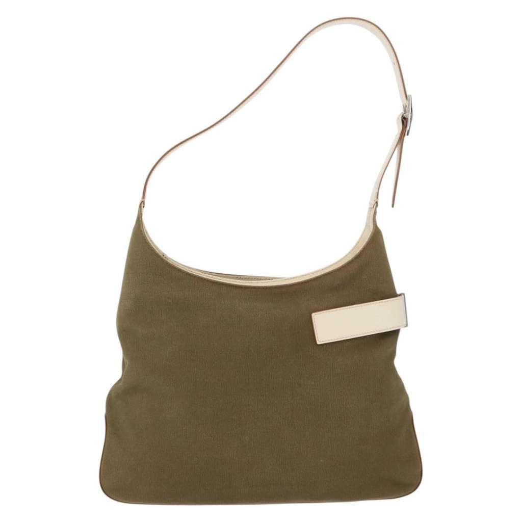 Salvatore Ferragamo Gancini Shoulder Bag Khaki Canvas Good condition - Back View